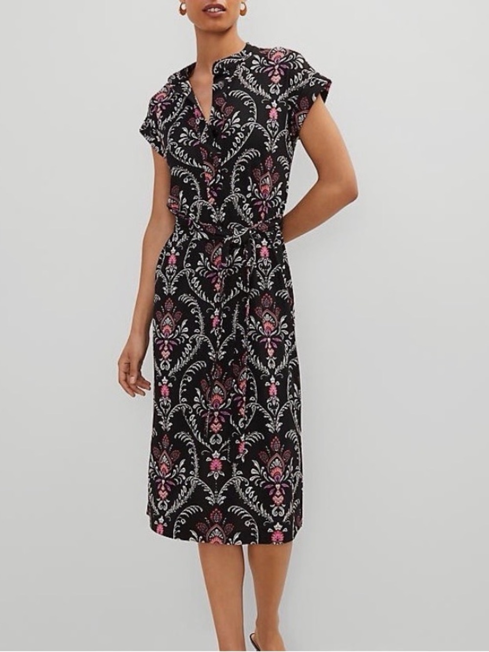 NWOT Ann Taylor Black Floral Print Tie-Waist Dress